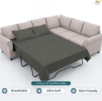 Luxury Queen Sleeper Sofa Bed Sheet Set,100% Egyptian Cotton, 338 Thread Count, Queen Size (60 x74 +6 Inch Deep Pocket) Soft and Light Weight 4pcs Sofa Set (Dark Grey Solid)