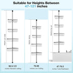 Corner Shower Caddy Tension Pole: Stainless Steel Rustproof 4-Tier Shower Organizer - 47-121 inch Adjustable Bathroom Shelves for Bathtub Shampoo Storage - Tension Rod Floor Standing Bath Rack