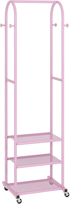 Kaitiemoo Heavy Duty Clothing Rack With Wheels,Modern Garment Rack With 3 Metal Shelves, 71.8Inches Display Rack For Hanging Clothes, Hanging Rod For Small Space,Pink