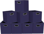 Fabric storage bins Cubes, Fabric Cube Organizer with Handle, Foldable Cube Bins for Cloth or Accessary Storage, 11x11x11, Set of 8, (Navy Blue)