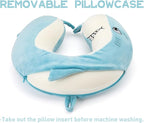 Niuniu Daddy Kids Travel Pillow for Airplane Road Trip Car Seat, Neck Chin Supporting, Stop Head from Falling Forward, Memory Foam with Cute Shark Animal Cover, Gift for Boy Girl - Shark Travel Pillow