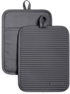 KitchenAid Ribbed Soft Silicone Pot Holder 2-Pack Set, Charcoal Grey, 7"x9"
