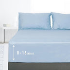 Sunflower King Fitted Sheet, 1-Piece Deep Pocket Fitted Bottom Sheet 16", 100% Cotton Sateen Soft Breathable, Powder Blue