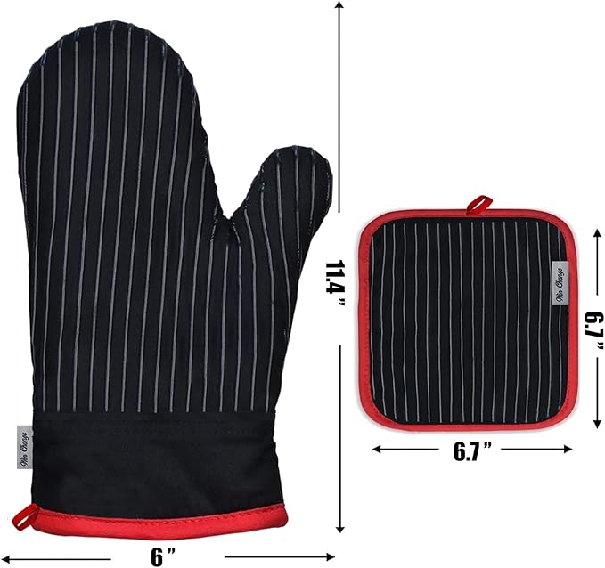 Oven Mitts and Pot Holders Sets,Oven Mitts and Potholders with Cotton High Heat Resistant Extra Thick Long Oven Mitts for Cooking 4 Pcs,Black Red