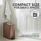 SIMPLI-Magic 6L/1.6G Stainless Steel Bathroom Trash Can with Hands-Free Foot Pedal, Quiet Soft-Close Lid, Compact Space-Saving Size