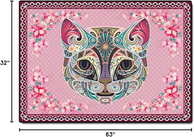 Cartoon Animal Pattern Area Rug Cute Cat Luxury Floral Decor for Carpet Farmhouse Bedroom Living Room Rugs Bathroom Kitchen Runner Mat Indoor Outdoor Non Slip Doormat 2.6' X 5.2'