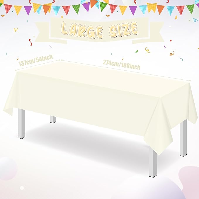 32 Pack Beige Plastic Tablecloth for Rectangle Tables, Premium Decorative Ivory Disposable Table Cloths for Parties, Rectangle Cream Party Table Cover for Birthday Wedding Baby Shower, 54x108 Inch