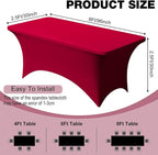 Trlyc 2 Pack 8FT Spandex Table Cloth - 96 x 30 Inch Rectangular Stretch Tablecloth, Wrinkle Resistant Scretch Table Cover for Wedding, Party, Banquet, Picnic, Outdoor Decoration (2Pcs,Burgundy)