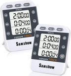 (2 Pack) Digital Kitchen Timers for Cooking Triple Timer Count UP/Down Dual Timer Large LCD Display, Adjustable Volume Loud Alarm, Magnetic Stopwatch, Battery Included White
