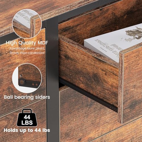 Rustic Brown Dresser for Bedroom, Wide Wood Dressers Furniture with 6 Wooden Drawer and Metal Frame, TV Stand with Deep Drawer (Rustic Brown)