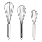 NileHome Stainless Steel Whisk Set 8" 10" + 12" Semi-Automatic Rotary