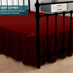 Shreem Linen Ruffled Bed Skirt with Split Corners, Gathered Style, 100% Microfiber, 18-Inch Drop, Dust Ruffle Bedskirt with Platform, Olympic Queen, Burgundy