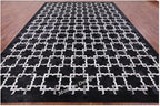 Modern Design Premium Cowhide Leather Carpet with Chevron Pattern, Area Rug (Black/Grey/White, 10x14)