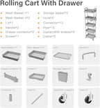Sorgion 5 Tier Rolling Cart Organizer,Bathroom Cart Organizers with Wheels Laundry Room Organization Mobile Shelving Unit Utility Cart Storage Shelves Multi-Functional for Office, Home(Grey)