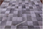 Modern Design Premium Cowhide Leather Carpet with Chevron Pattern, Area Rug (Grey, 10x14)