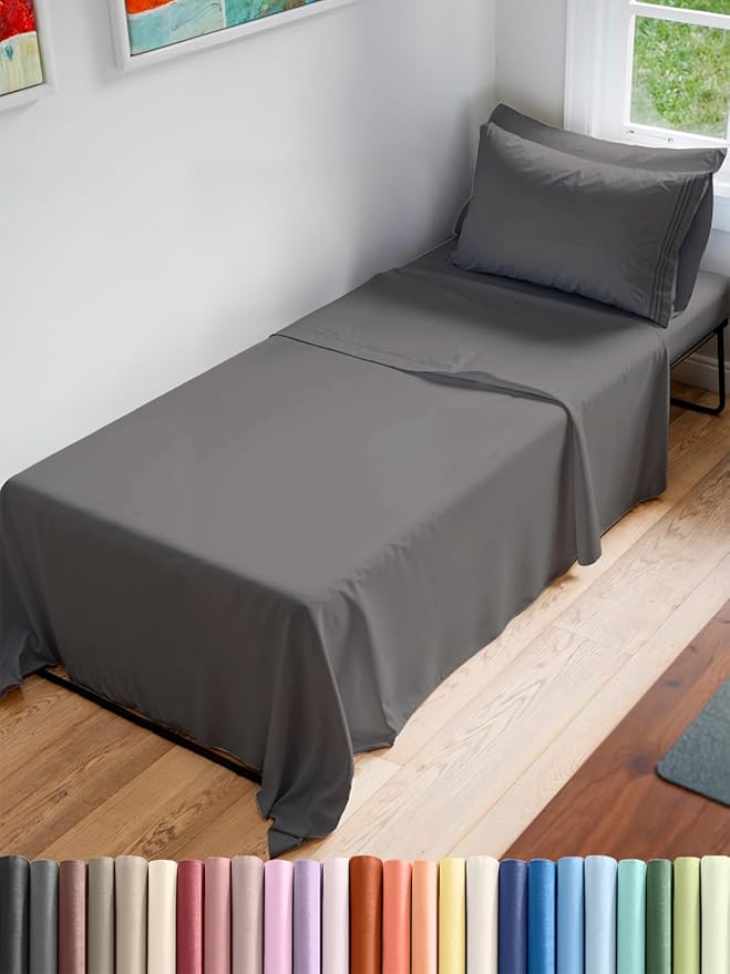Cot Sheet Set 30” x 75” – 4 Piece Cot Size Narrow Twin Mattress Sheets – Ideal for Camper Bunk, RVs, Bunks, Day Care & Camping - Fits 6” to 10” Mattress, Ultra-Soft, Breathable & Cooling - Dark Grey