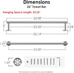 FORIOUS Towel Racks for Bathroom Wall Mounted, Stainless Steel Bathroom Towel Rack 24 Inch, Includes Wall Mounting Hardware (Brushed Nickel, Total Length 26-Inch)
