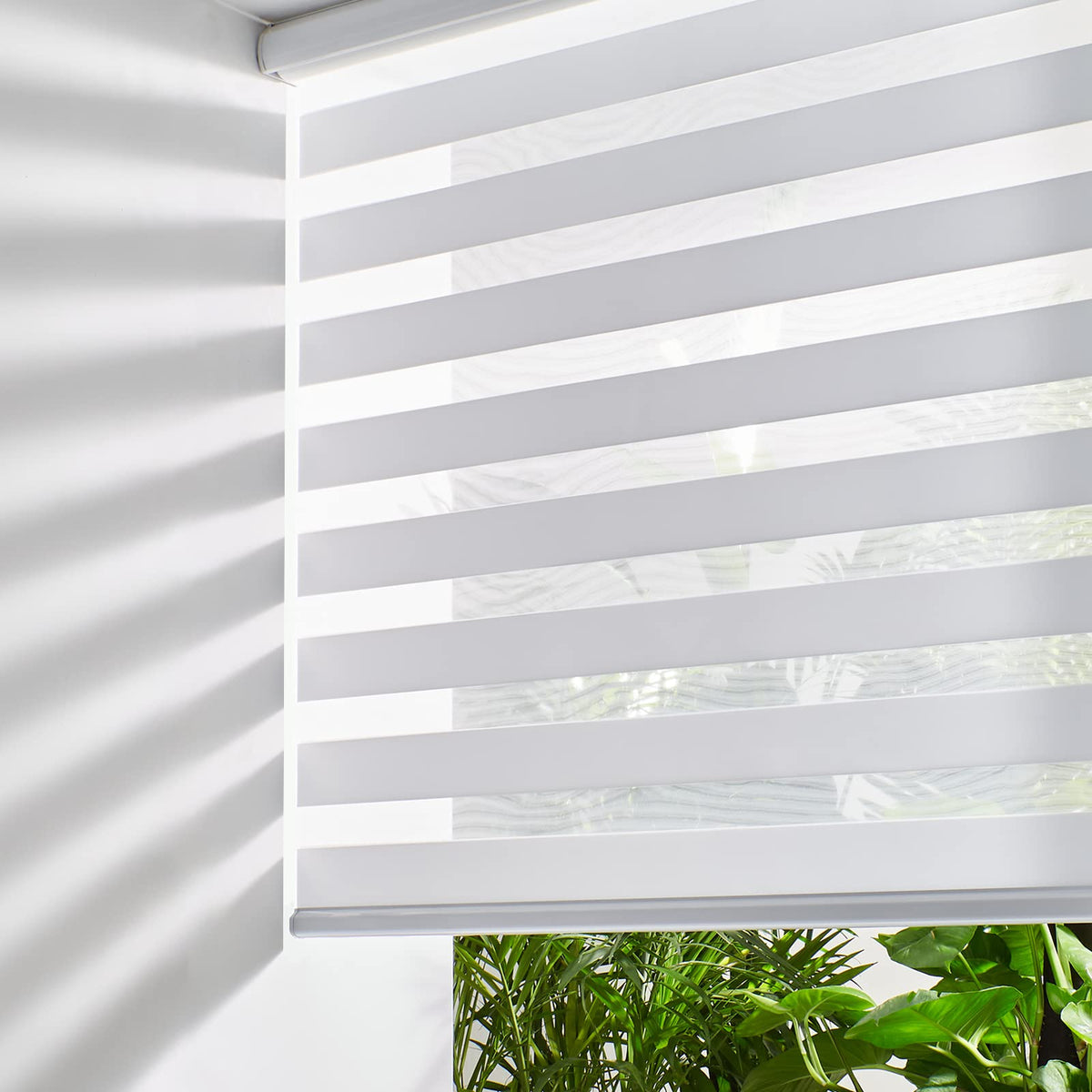 Persilux Zebra Shades Free Stop Roller Shades for Windows (45" W x 72" H, Grey) Cordless Dual Layer Window Treatments Room Darkening Roller Blinds for Home, Office, Kitchen…