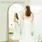 Full Length Mirror with Stand, 78"x38" Arched Full Body Mirror, Large Stand Up Mirrors, Aluminum Frame Floor Standing Mirrors, Freestanding Hanging Leaning Mounted for Bedroom Living Room, Gold