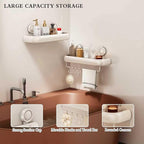CICUFY Shower Caddy Suction Cup, 2 Pack No Drilling Corner Shower Shelves, Rust Proof Bathroom Storage Organizer, Shower Corner Caddy with Removable Hooks and Towel Bar, Square, Cream