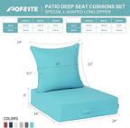 Outdoor Olefin Water-Resistant Deep Seat Cushion Set, 2PCS Weather and Fade Resistant 24''x 24''x 6'' Patio Furniture Seat Cushion, Thickened Sofa Chair Pad for Lawn, Garden, Turquoise