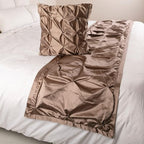 The HomeCentric Beige Bed Runner Without Pillow Cover, Queen Size 74"x18" Decorative Bed Runner, Beige Satin Bed Scarf in Pintucks - Satin Ballet Swirl