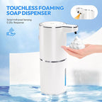 2 Pack Automatic Foaming Soap Dispenser,Touchless Foam Soap Dispenser,12.8oz Rechargeabled Wall Mounted Smart for Bathroom and Kitchen Dish Soap,Easy for Toddlers(White)