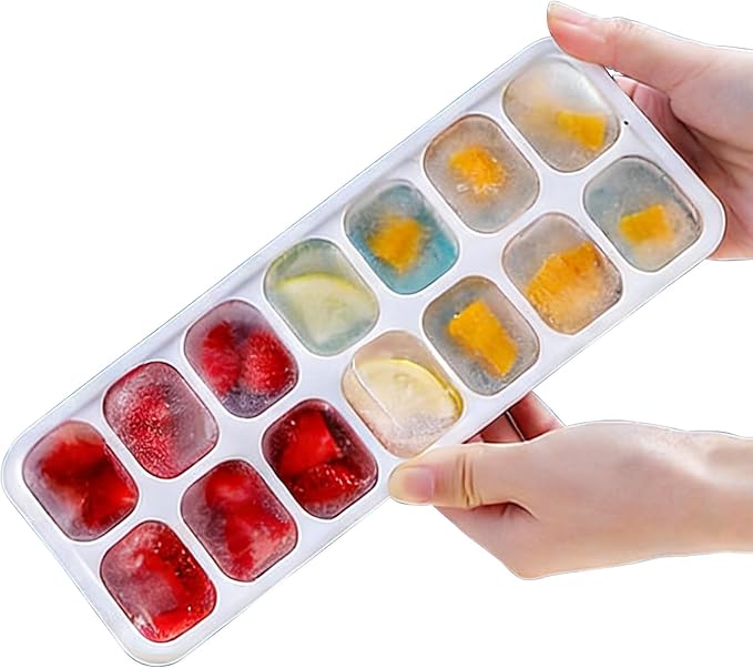 Ice Cube Tray with Lid, Easy-Release, Flexible, Ice Cube Tray, Spill-Resistant, for Freezer, Cocktail, Drinks, Coffee, 2 Pack 28 Pcs, Green, 1.1x2.8x7.2 in