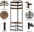 GiftGo Corner Hall Tree with Shoe Bench Entryway Coat Rack with 10 Metal Movable Hooks Floor Standing Clothes Rack Shoes Shelf Organizer for Home Office Bedroom (Rustic Brown)