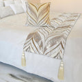 The HomeCentric King/Queen/Twin Ivory Decorative Full 68"x18" Bed Runner with Two Pillow Cover, Bead Hand Embroidery Bed Scarf on Jacquard Fabric - Clarissa Serene