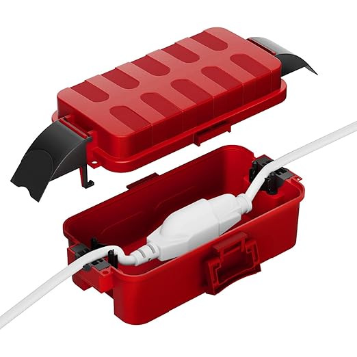 Flemoon IP55 Small Outdoor Electrical Box Waterproof (Inner 5.9 x 3.2 x 1.8inch), Extension Cord Cover with Detachable Awning Covers for Plug, Outlet, Holiday Lights, Red