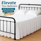 Shreem Linen Ruffled Bed Skirt with Split Corners, Gathered Style, 100% Microfiber, 28-Inch Drop, Dust Ruffle Bedskirt with Platform, Olympic Queen, White