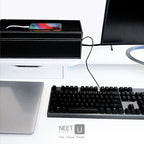 NEET Cable Management Box Large, Computer Cord Organizer, Hide and Conceal, Power Cable Organizer, Computers and Desks, Black Stitched Leather
