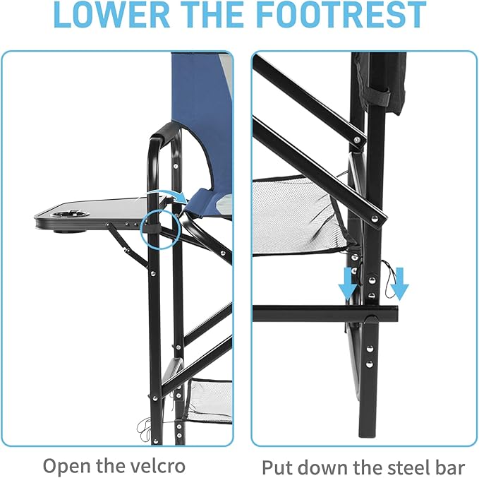 Outvita 4 Piece 31" Tall Directors Chair Height Seat Folding with Side Table Storage Bag, Support for 300Lbs Portable Makeup Artist Chair with Bar Height(Blue/Grey)