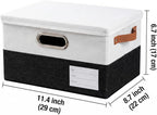 PRANDOM Storage Bins with Lids [3-Pack] Linen Fabric Foldable Storage Boxes Organizer Containers Baskets Cube with Cover for Bedroom Closet Office Black & White（11.4X8.6X6.7