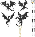 4 Pcs Dragon Wall Hooks Metal Dragon Key Holder Coat Rack Decorative Hanger Matte Black Fantasy Decor for Shelves, Keys, DIY Wall Organizers, 4 Flying Designs (Classic Style)