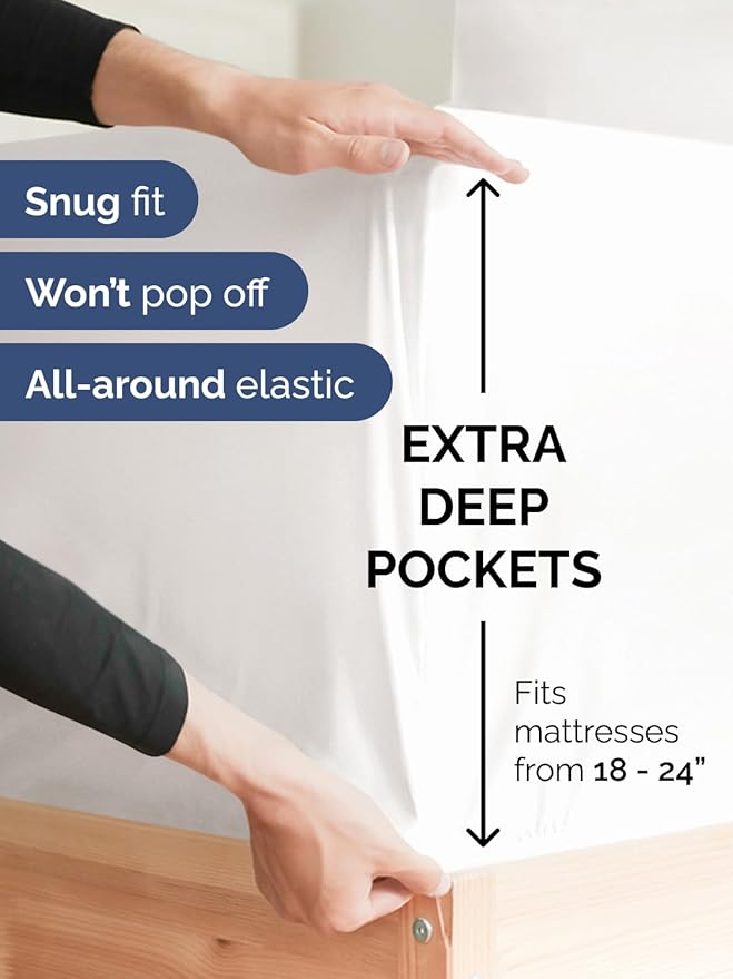 Extra Deep King Fitted Sheet - Hotel Luxury Single Fitted Sheet Only - Easily Fits 18 inch to 24 inch Mattress - Ultra Soft, Wrinkle Free with Extra Deep Pockets - Breathable & Comfy - Antique White