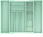 Bamboo Kitchen Drawer Organizer, Expandable Silverware Organizer with Removable Knife Block, 6-8 Slots- Utensil Holder & Cutlery Tray Drawer Dividers, 2.36" Deep for Extra Capacity, Cyan