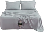Extra Deep Pocket Full Sheet Set for Air Mattress, 6 Piece Air Bed Sheets Set with 18-24 Inches Depth, Soft & Breathable Inflatable Bed Sheet Set with Flat Sheet, Fitted Sheet and Pillowcases, Grey