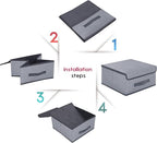 Onlyeasy Foldable Storage Bins Cubes Boxes with Lid - Storage Box Cube Cubby Basket Closet Organizer Pack of 2 with Leather Handles for Closet Bedroom, 13" x 13", Linen-like Grey, MXDLB2P