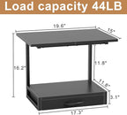 YAOHUOO 2-Tier Desktop Printer Stand with Fabric Drawer, Prtiner Table with Storage Shelf, Desk Organizer for Home Office,3D Printer,Fax Machine,Scanner, 19.6"x14.9" Black