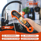 AWLKIM Digital Meat Thermometer with Doneness Chart, 2-Sec Instant Read Food Thermometer for Cooking, Grilling, Oven, Air Fryer - Waterproof Backlit Magnetic Flip Probe, Gift for Men, Dad - Orange