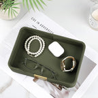 Valet Tray Desktop Storage Organizer, PU Leather Catchall Bedside Vanity Tray with Brass Accents Block Nightstand Organizer for Keys Watch Wallet Phone, Decorative Nightstand Storage (Green)