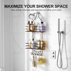 SRIWATANA Shower Caddy Organizer Hanging Over Head, Bathroom Shower Rack Hanger with Hooks for Razors - Bronze