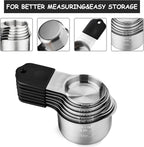 Magnetic Measuring Cups and Spoons Set, N52 Magnetic spoons Nesting Design, 304 Stainless Steel measuring cups, BPA Free, Dual-sided Design Set of 15 with Leveler for Dry & Liquid Ingredients Black
