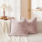 Luxurious Velvet Euro Shams Decorative Throw Pillow Covers 26x26 Set of 2 Solid Square Euro Pillow Shams for Sofa Couch Bedroom, Pink