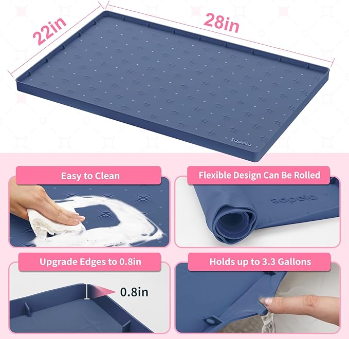 Sdpeia Under Sink Mat 28"×22" Waterproof Silicone Cabinet Liner & Sink Protector for Kitchen & Bathroom, Multi-Purpose Organizers Tray for Pets, Laundry, Cat Litter Mat