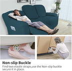 Easy-Going 6 Pieces Recliner Loveseat Stretch Sofa Slipcover Sofa Cover Furniture Protector Couch Soft with Elastic Bottom Kids, Spandex Jacquard Fabric Small Checks Deep Teal