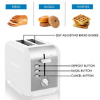 Kenmore 2-Slice Toaster, White Stainless Steel, Extra Wide Slots, Bagel and Defrost Functions, 9 Browning Levels, Removable Crumb Tray, for Bread, Toast, English Muffin, Toaster Strudel