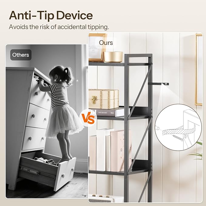 HOOBRO Bookshelf, 5-Tier Industrial Bookcase, Book Shelf Storage Organizer